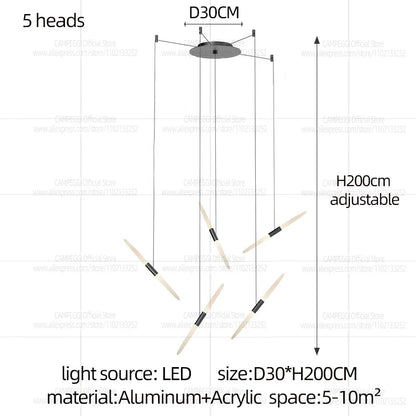 Modern Black Multi-Light Stairwell Pendant Light