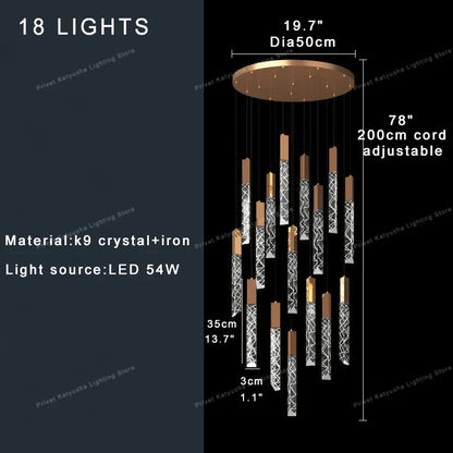 DecorBites™ Crystal Circular Staircase Chandelier for Villa Duplex Foyer Decoration
