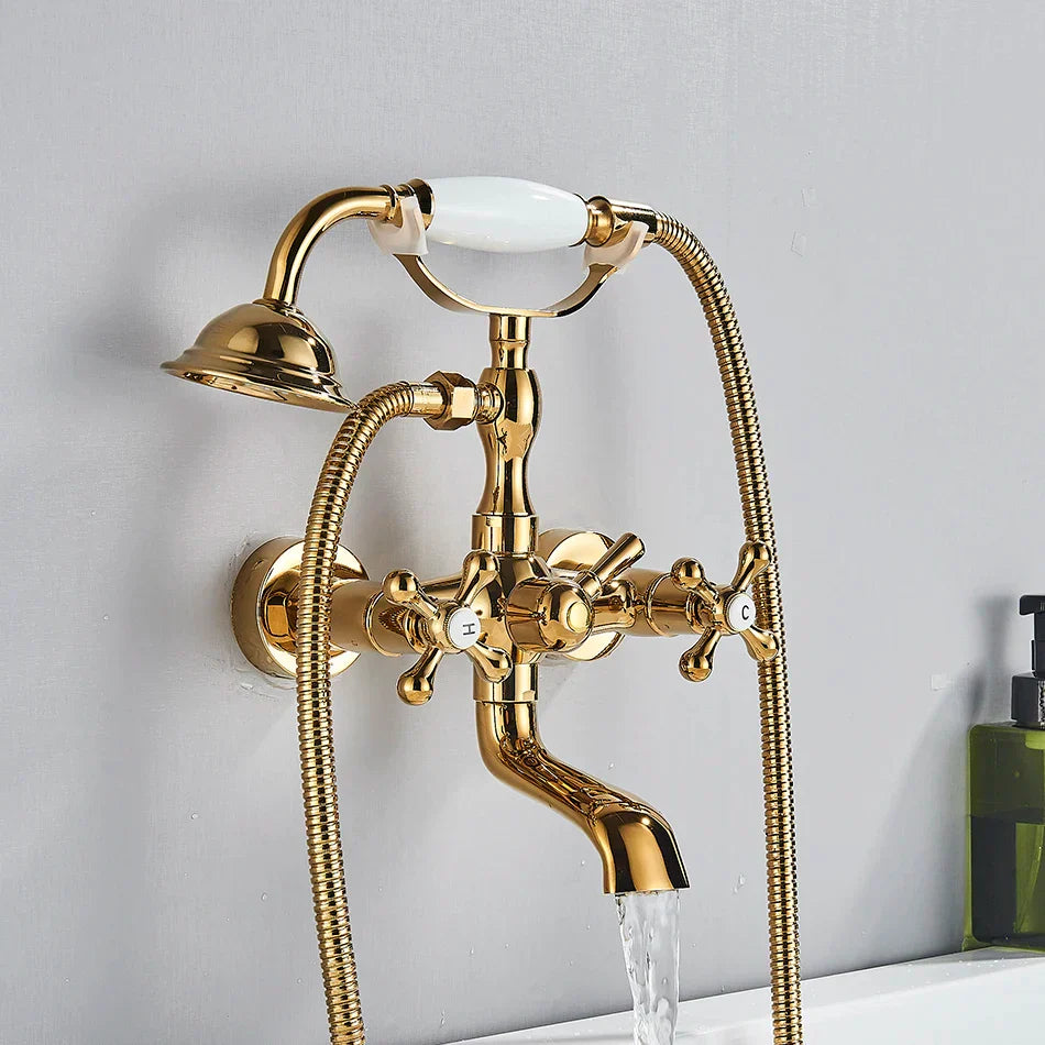 Decorbites™ Golden Schwarzer Badewannenarmatur mit Handbrause und drehbarem Auslauf