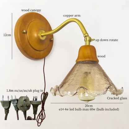 Decorbites™ Französische Vintage Kupferglas LED Wandleuchte für Schlafzimmer Wohnzimmer Spiegel