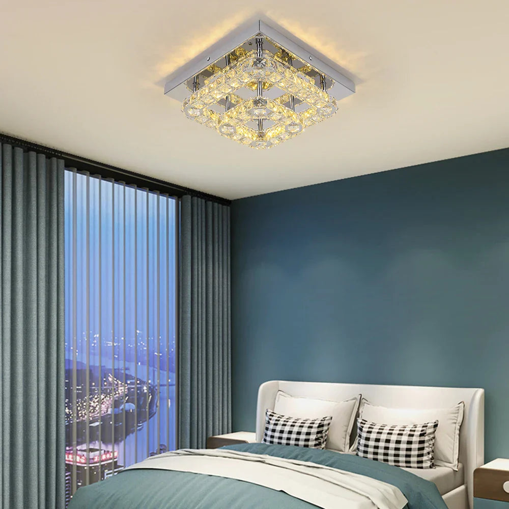 DecorBites™ Crystal LED Square Chandelier Ceiling Lamp for Bedroom Living Room Home Decor