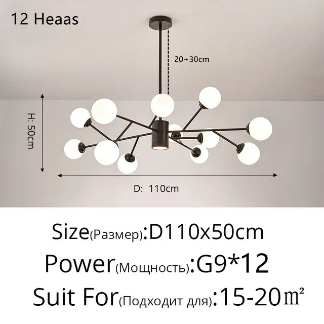 DecorBites™ Glass Ball Modern Branch Chandelier - Magic Bean Design for Living Room