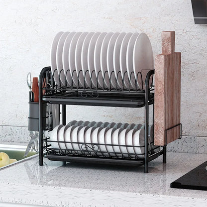 DecorBites™ 3-Tier Kitchen Drying Rack & Dish Organizer Shelf with Drain Board