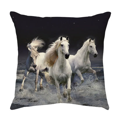 DecorBites™ Galloping Horse Pillowcase: Wild Horse Print Linen Cushion Cover for Home Decoration