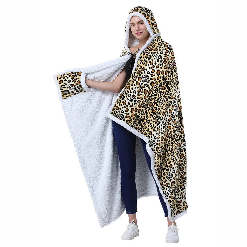 DecorBites™ Leopard Print Warm Wearable Lap Blanket - Soft Flannel Shawl Blanket