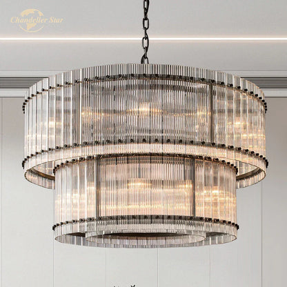 Decorbites™ Klarer LED-Glas-Lüster, zweistufiger runder Pendellicht für das Wohnzimmer