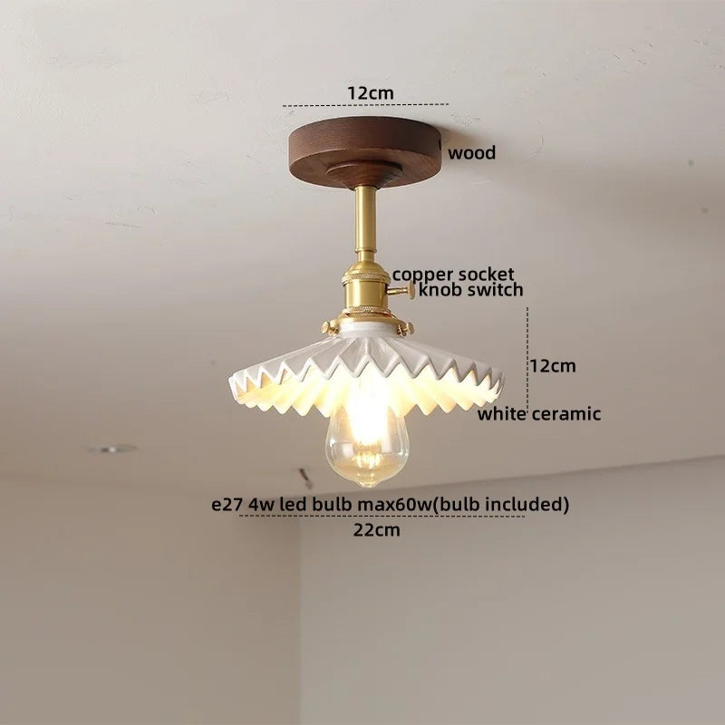 Nordic Glass Wood Ceiling Light For Foyer