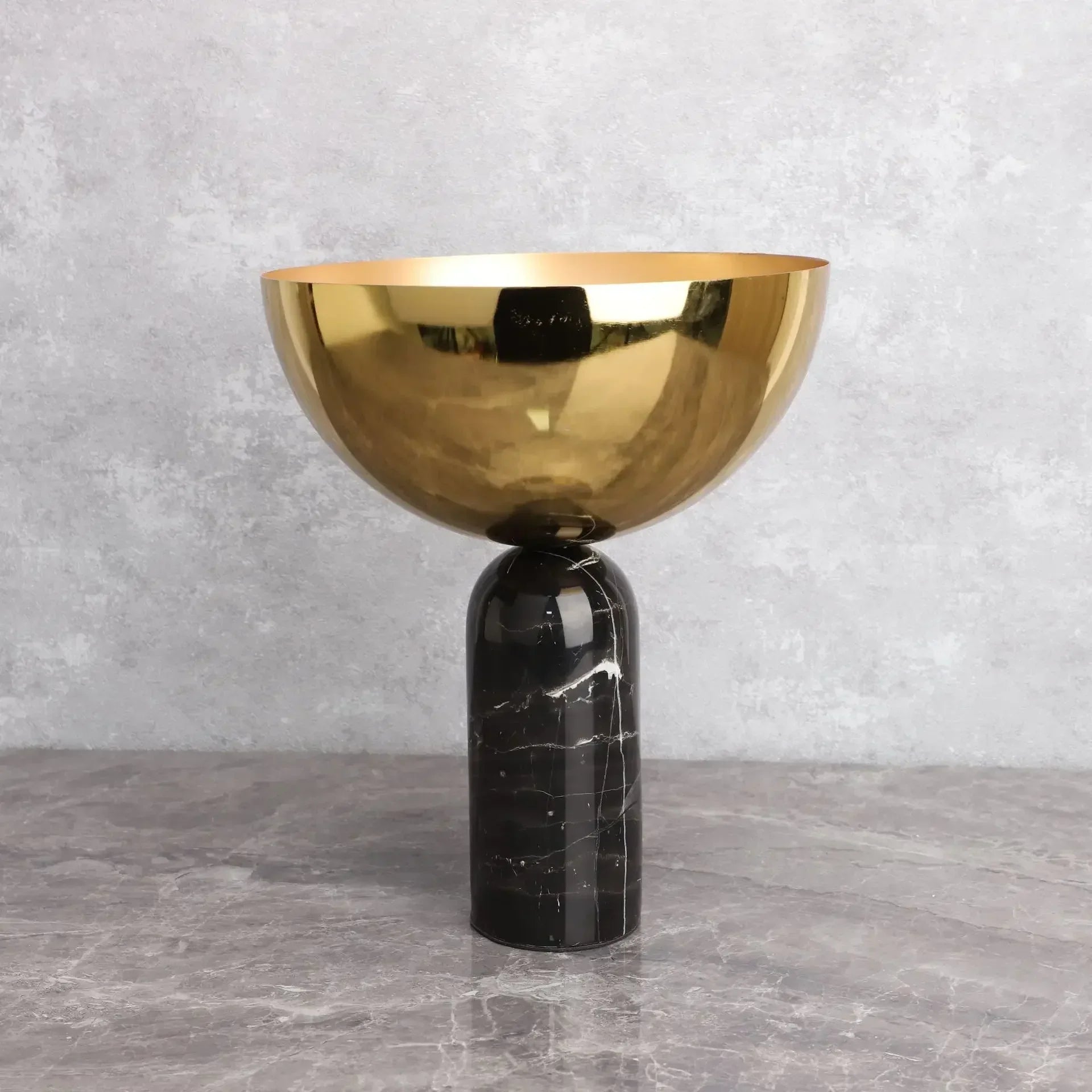Gold Metal Fruit Bowl With Marble Base Large