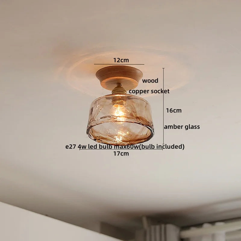 DecorBites™ Glass Wood LED Ceiling Lamp for Home Lighting and Decoration
