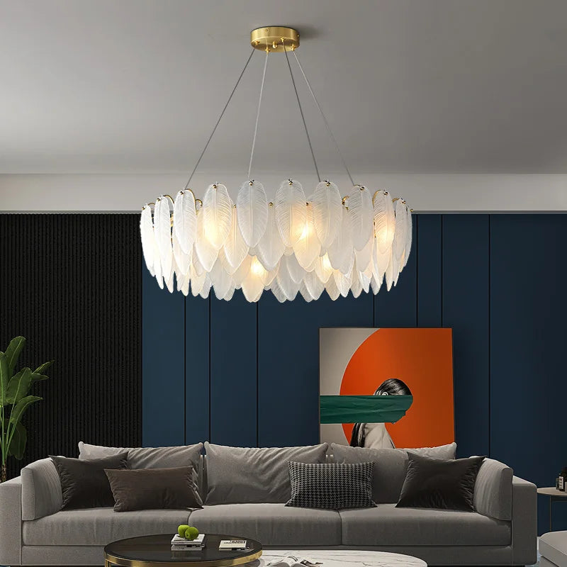 Gold Feather Chandelier Light