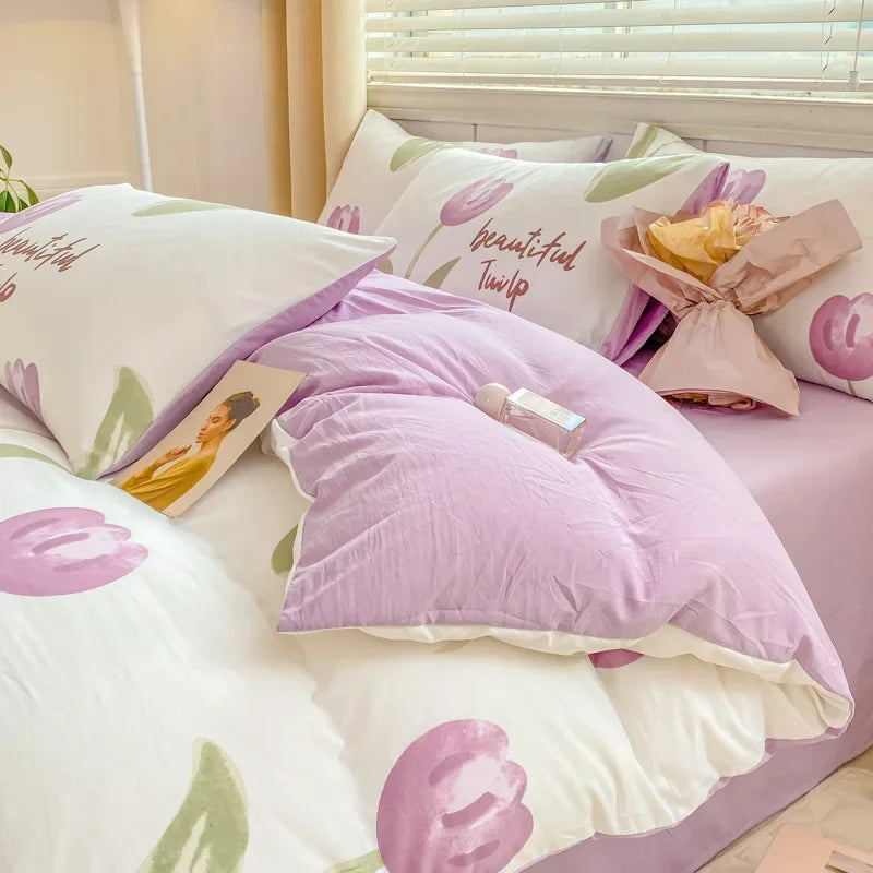 Decorbites™ Doppel-Lagen-Garn-Gemütliches Bettwäsche-Set - Hochwertige gewaschene Baumwolle bedruckte Bettwäsche
