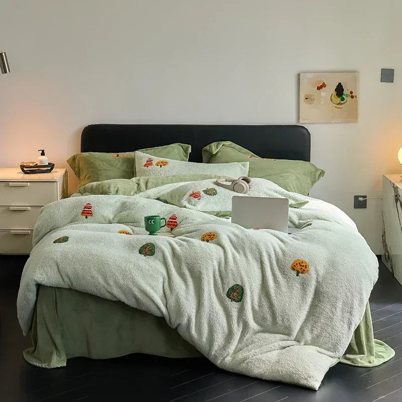 Decorbites™ Vollmatt Ant-Velours Winterbettwäsche-Set für Queensize-Bett Wärme Flauschige Decke