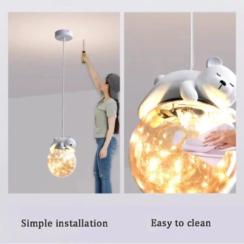 Decorbites™ Glas-Kinderzimmer-Leuchter: Weißer Bären-Hasen-Lampen für modernes Baby-Jungen- und Mädchen-Schlafzimmer