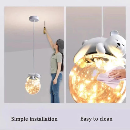 Decorbites™ Glas-Kinderzimmer-Leuchter: Weißer Bären-Hasen-Lampen für modernes Baby-Jungen- und Mädchen-Schlafzimmer