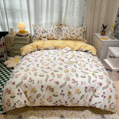 Decorbites™ Blumenmuster Baumwoll-Bettwäsche-Set King-Size, weiches und bequemes Bettbezug-Set