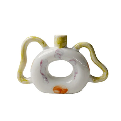 DecorBites™ Abstract Handle Ceramic Vase for Floral Arrangements and Home Decoration