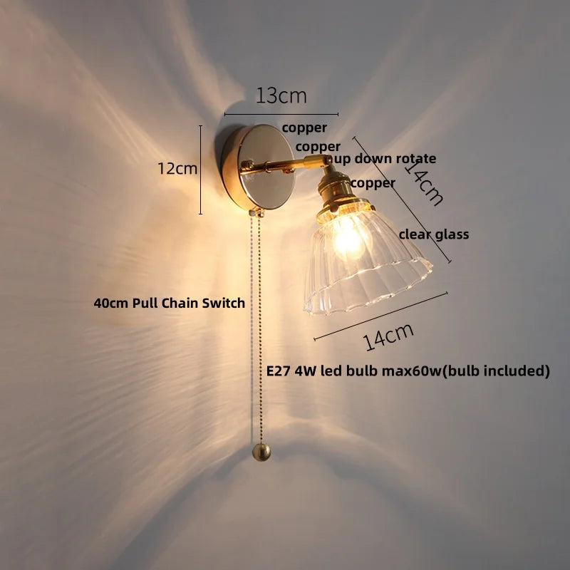 DecorBites™ Glass Rotate Copper Wall Sconce | Pull Chain Switch LED Light Fixture