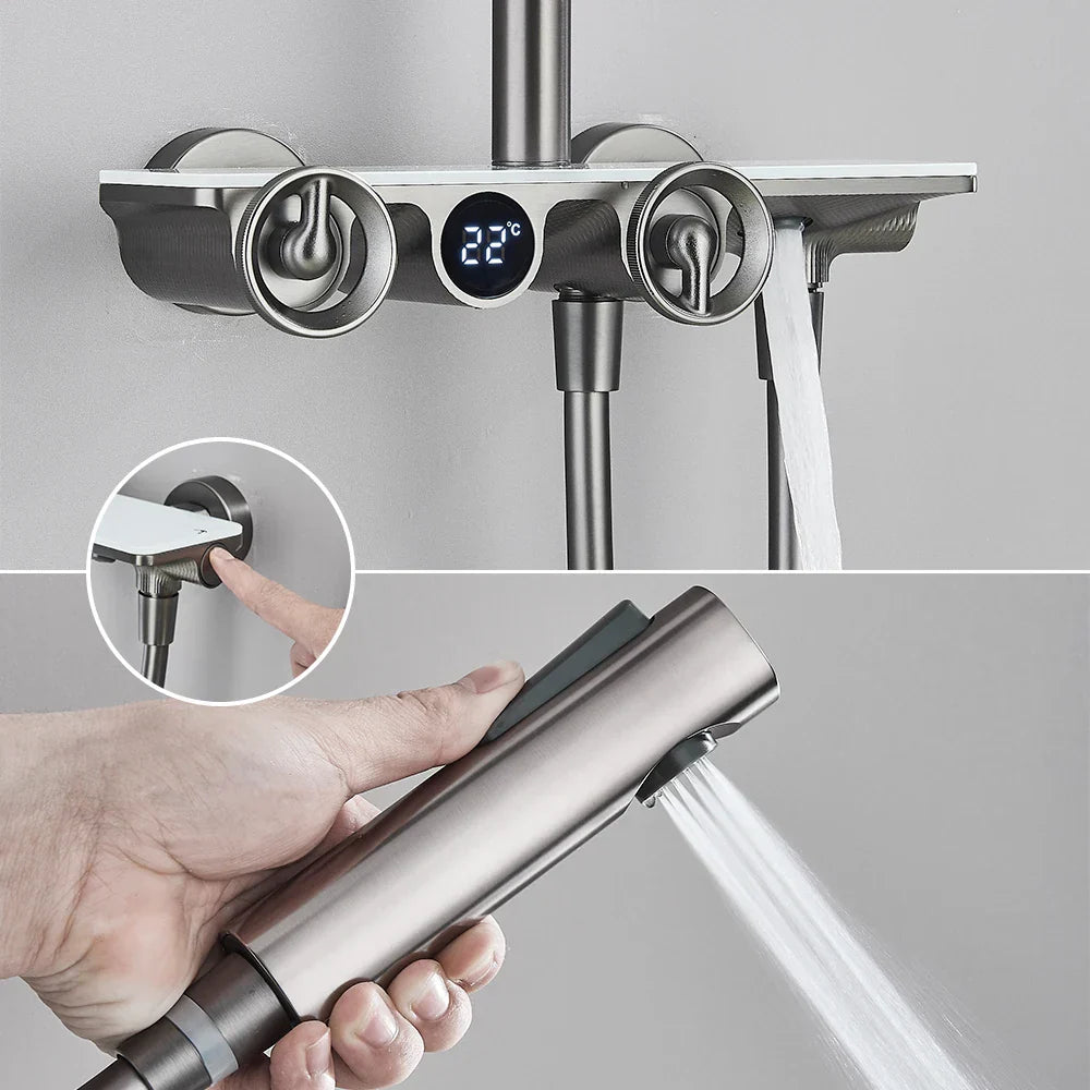 Decorbites™ Graue Thermostatische Digitale Duscharmatur mit Regensystem