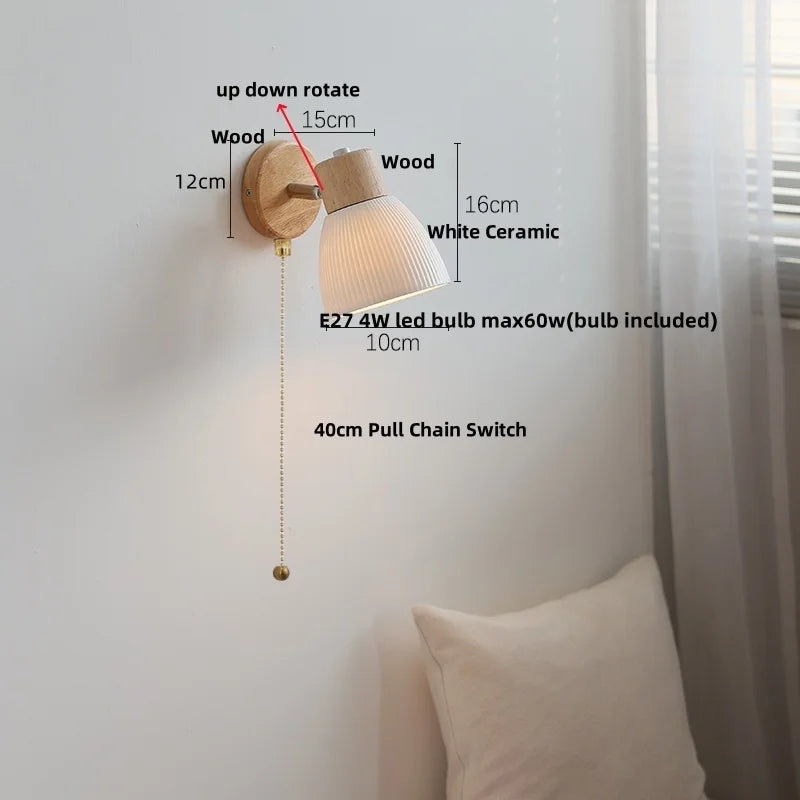 DecorBites™ LED Wall Lights Wood White Ceramic Rotate, Living Room Bedside Lamp