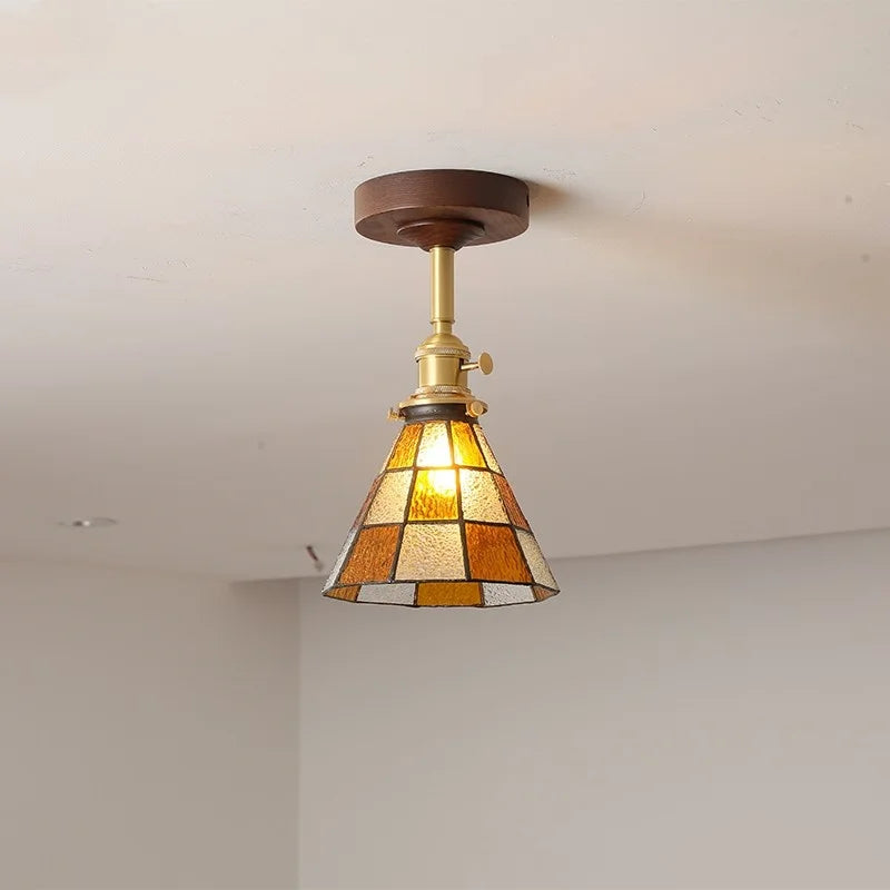 Nordic Glass Wood Ceiling Light For Foyer