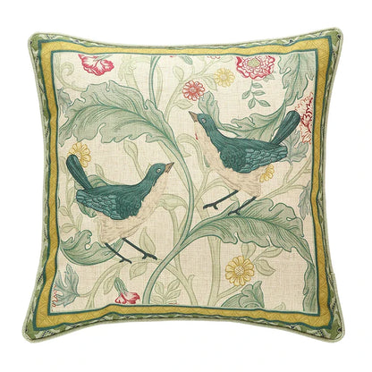 Decorbites™ Französisches Leinen Flachs Lendenkissenbezug Blumen Vögel Druck, Feengrün