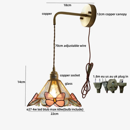 DecorBites™ LED Butterfly Glass Wall Lamp Sconce with Pull Chain Switch