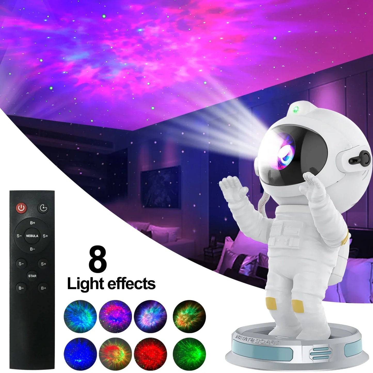 DecorBites™ Galaxy Astronaut Starry Projector Night Light for Bedroom Kids Gift