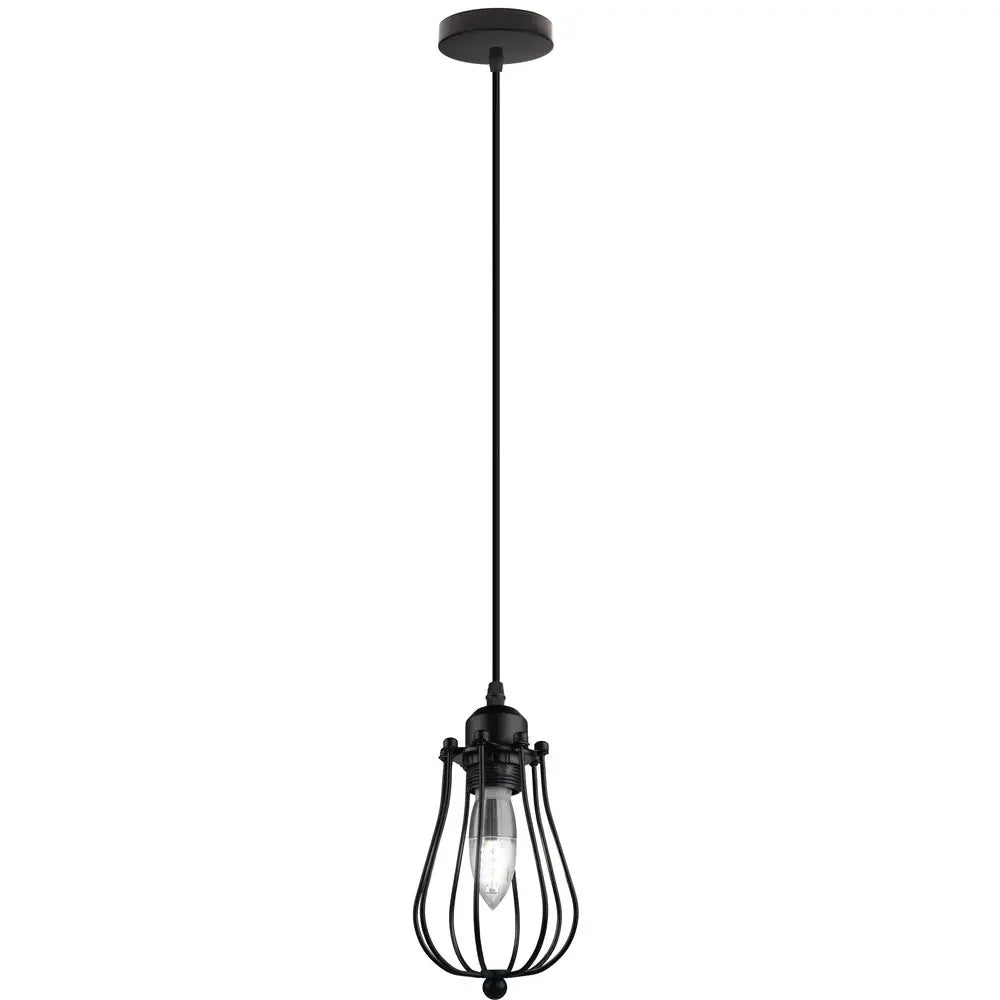 Vintage Black Metal Wire Cage Pendant Light