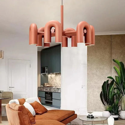 Decorbites™ Art-Deco-Metall-Leuchter in Schwarz, Orange und Grau – Verstellbares Kabel – Beleuchtung für Esszimmer, Eingangsbereich, Schlafzimmer