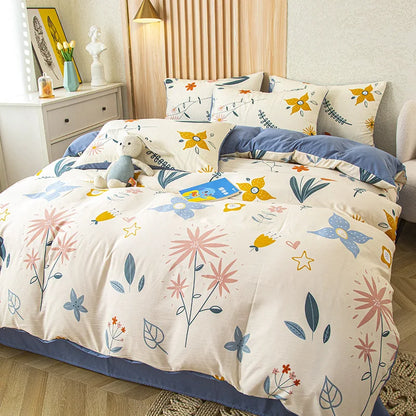 Decorbites™ Bettwäsche-Set mit Grünblatt-Druck, Flachbettlaken und Kissenbezug, Einzelbett Queen-Größe