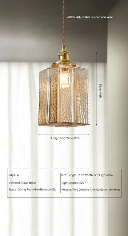 Japanese Vintage Glass Pendant Light in Polished Brass