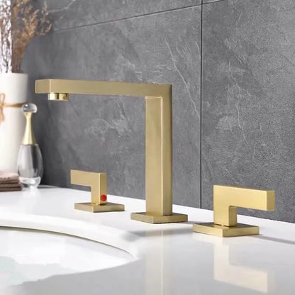 Decorbites™ Gebürstetes Gold Beckenarmatur: Antikes 3-Loch Wasserfall-Badarmatur, Warm- und Kaltwasser