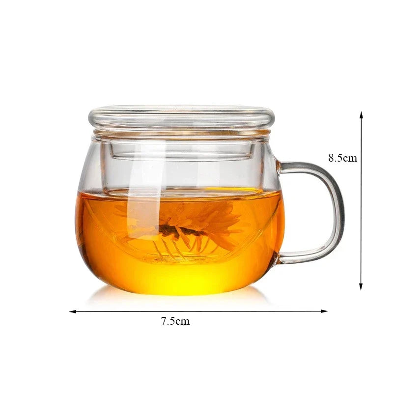 Decorbites™ Glas-Teetasse mit Infuser und Deckel - 350 ml Trinkgefäß für Zuhause und Büro