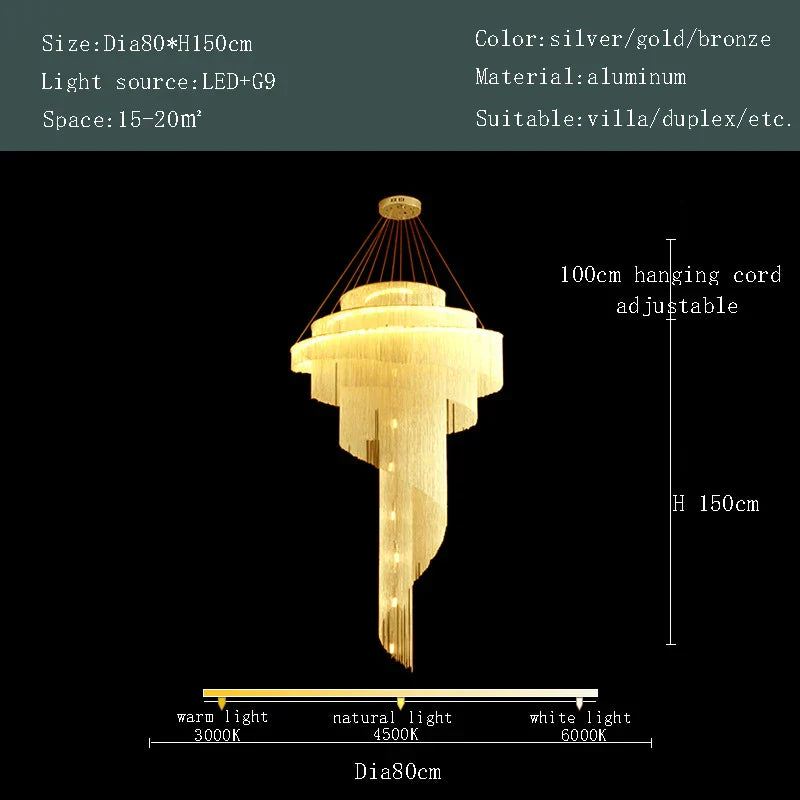 DecorBites™ Gold Tassel LED Chandelier for High Ceilings - Elegant Home Decor Lighting