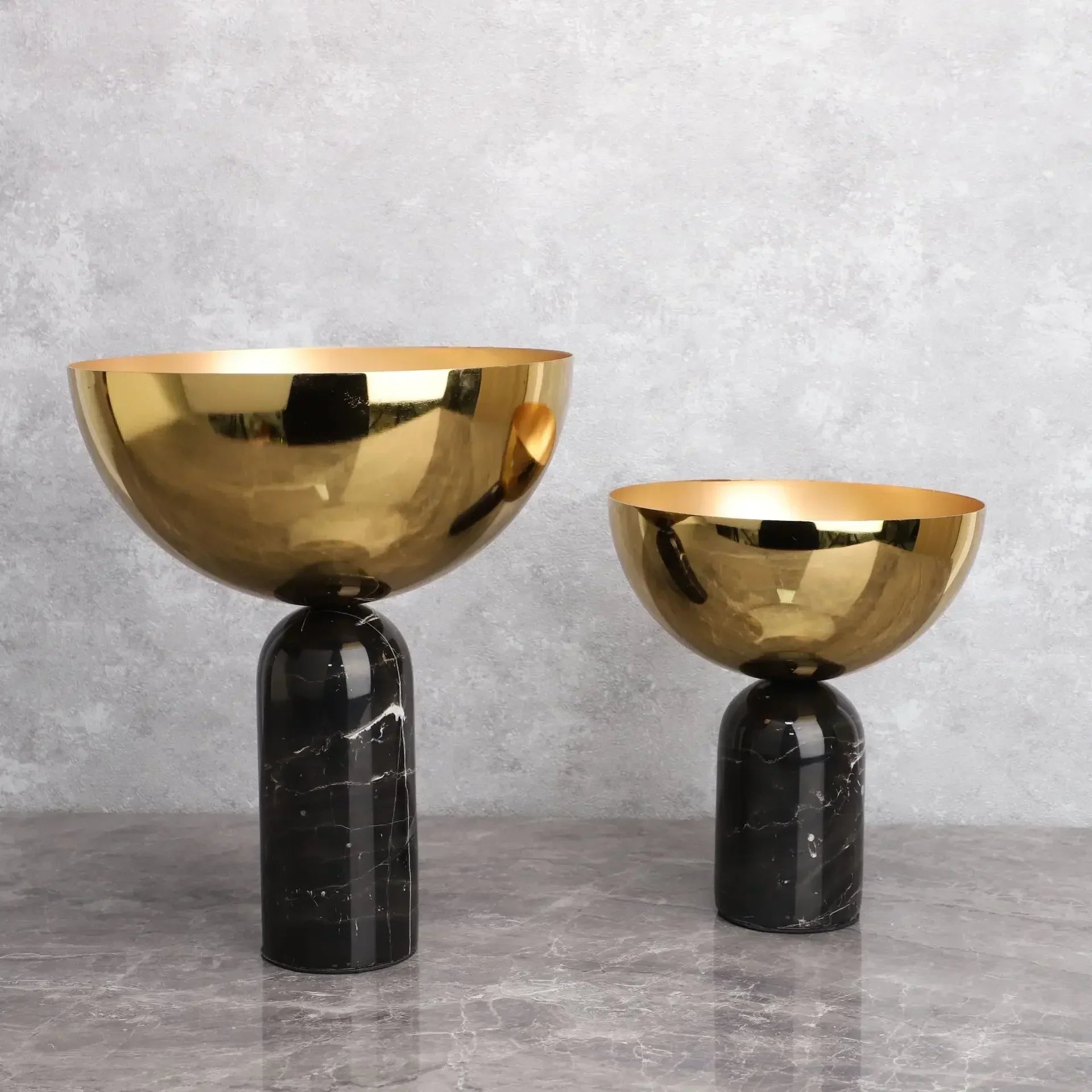 Gold Metal Fruit Bowl With Marble Base Large