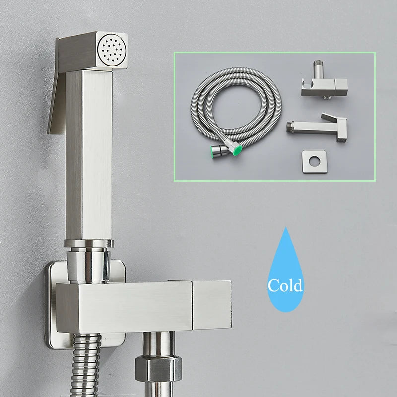 Decorbites™ Schwarze Messing-Bidetarmatur: Einhebel-Kaltwassertemperatur, Handbrause, Hygienischer Duschreiniger