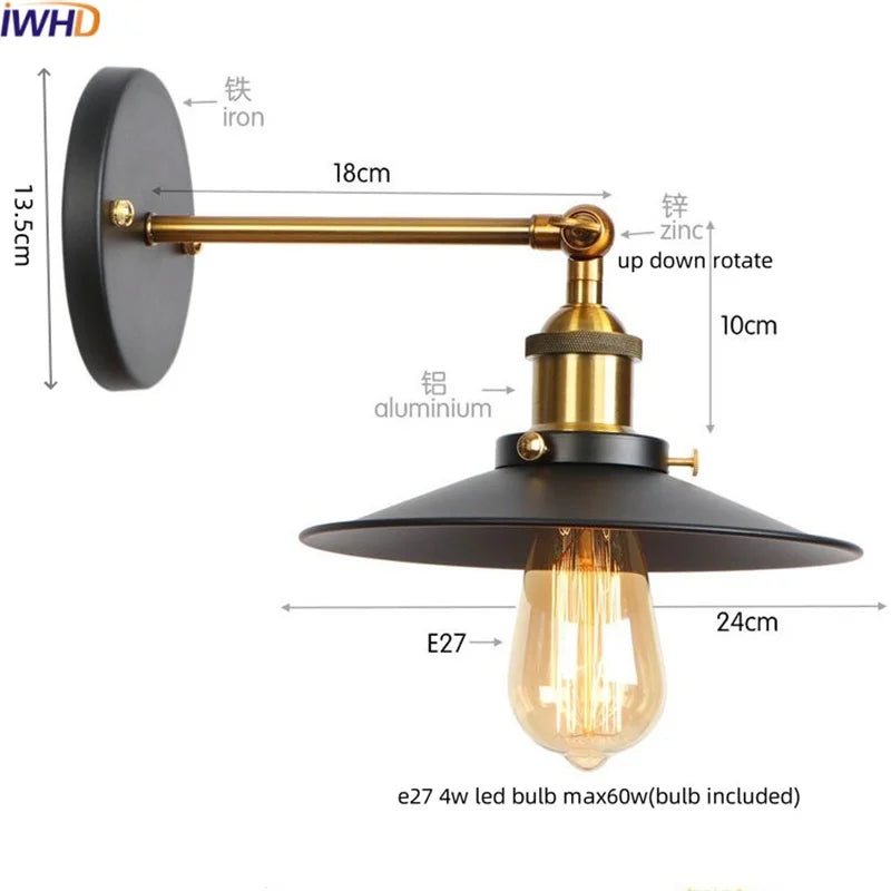Gold Industrial Wall Lamp For Lofts And Bedrooms