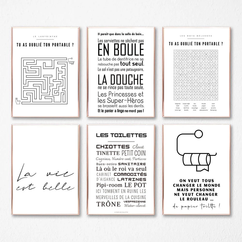 Affiche minimalistes WC et salle de bain Prints French Bathroom Rules Quote Poster Canvas Painting Toilet Bathroom Wall Decor