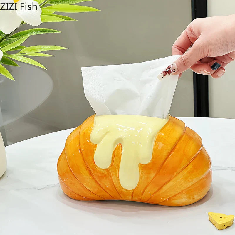Decorbites™ Croissant Keramik-Papiertuchbox: Charmantes Tischdekorationselement für Couchtisch und Nachttisch