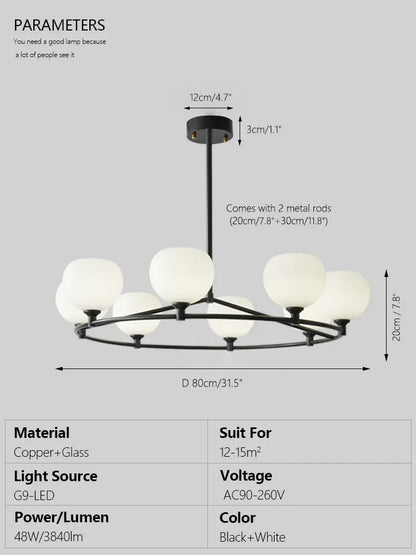 DecorBites™ Glass Lampshade Chandelier Copper Hanging Lights Dining Room Bedroom Decor