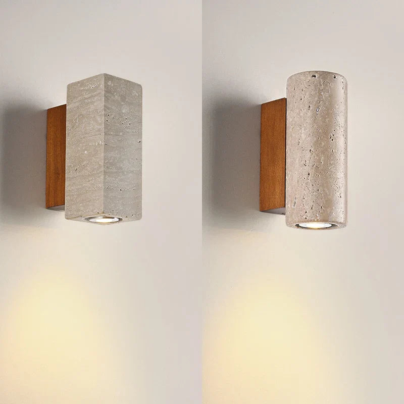 Decorbites™ LED Wandlampe Gelber Travertin-Stein Schlafzimmer Arbeitszimmer Café Holz Basis Treppenlicht