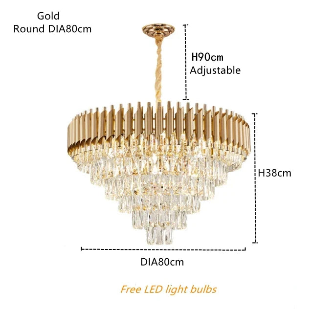 Gold Crystal Suspension Lamp Oval Dia100cm