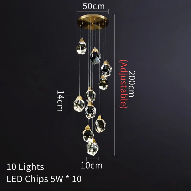 DecorBites™ Crystal LED Chandelier: Modern Staircase & Living Room Pendant Light Fixture