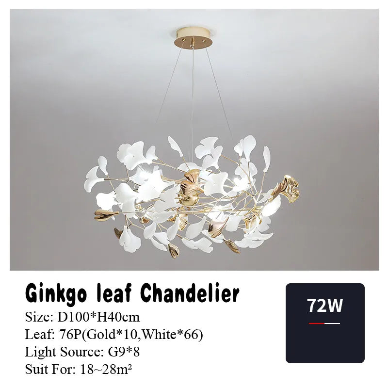 Gold Branch Chandelier 125cm Porcelain Leaves