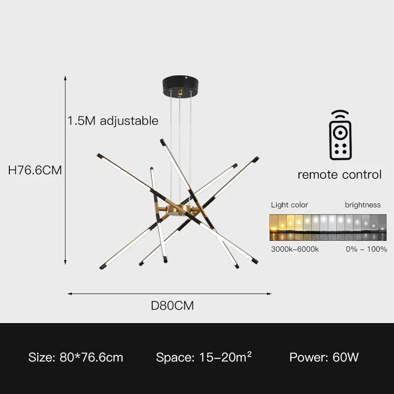 Black Gold Pendant Lamp 12-Head Dimmable