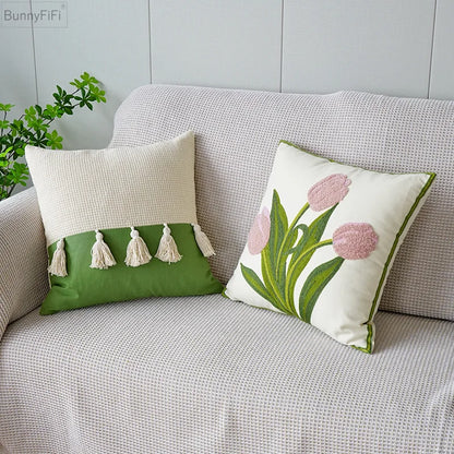 Decorbites™ Grüne Tulpenstickerei Kissenbezug 45X45CM - Sofa Bett Büro Auto Stuhlhülle