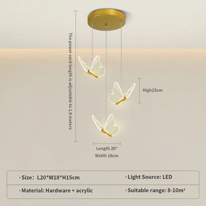 Modern Gold Butterfly 3-Light Metal Pendant Light