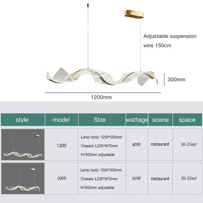 Decorbites™ Gold Wellen-Design Acryl-Hängelampe Kronleuchter für Wohnzimmer & Küche