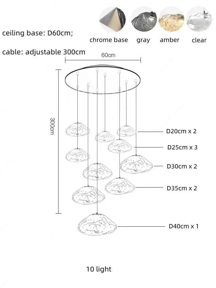 DecorBites™ Glass LED Chandelier Lighting for Modern Stairs, Dining Room, and Home Bar