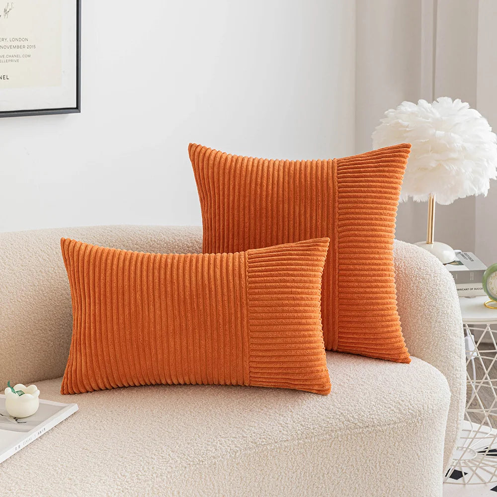 DecorBites™ Corduroy Patchwork Striped Christmas Cushion Covers - Set of 2